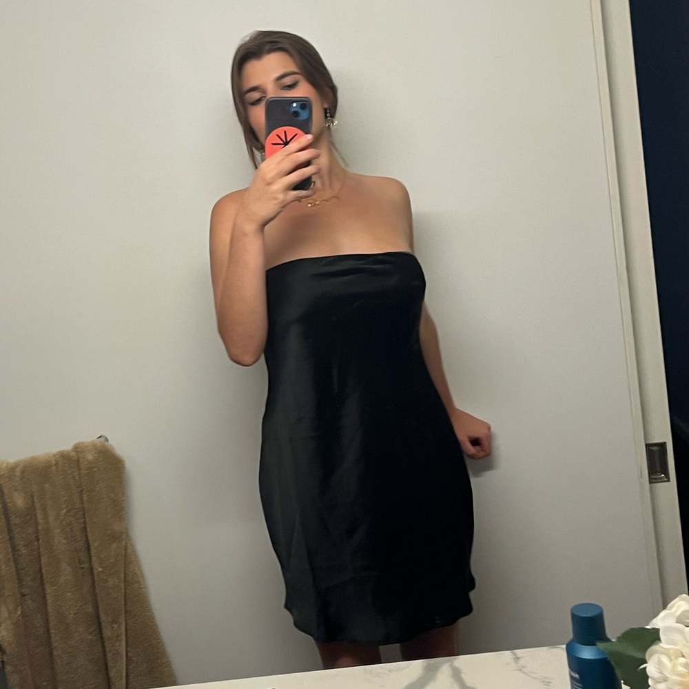 Urban Outfitters Black Strapless Satin Mini Dress